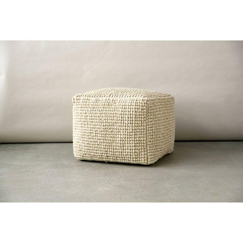 Storied Home New Zealand Pouf Natural: 18" Square Upholstered Ottoman, Wool & Cotton Blend, No Assembly Required