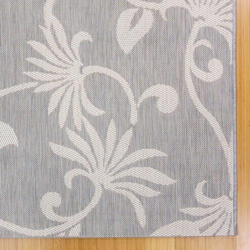 Reyn Spooner Kona Polynesian Pareau Gray/Ivory Floral Flatweave Indoor/Outdoor Area Rug