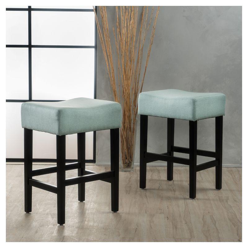 Set of 2 26" Lopez Backless Counter Height Barstools Polyester Upholstery, Rubberwood Legs - Christopher Knight Home