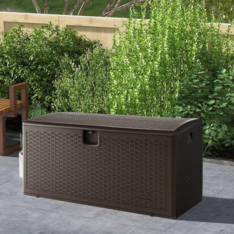 WELLFOR 120 gal Outdoor Waterproof Deck Box Brown