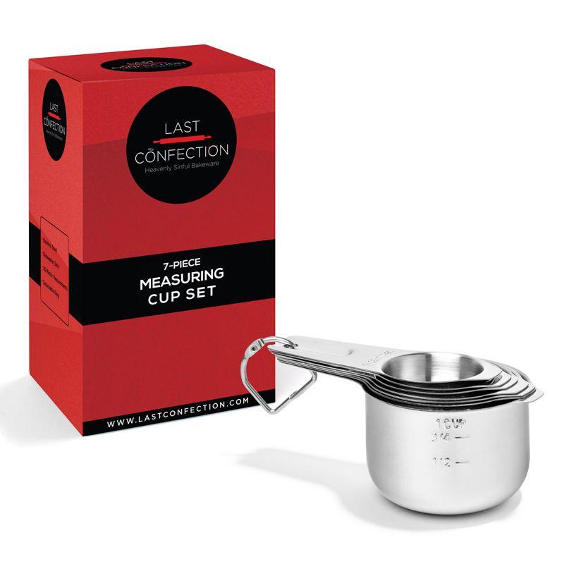 Last Confection 7-Piece Stainless Steel Measuring Cup Set - Includes 1/8 Cup Coffee Scoop - Measurements for Spices, Cooking & Baking Ingredients