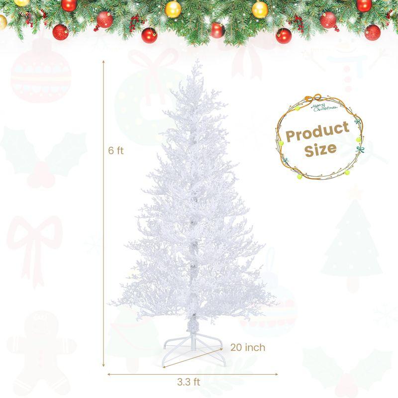 Tangkula 6FT Pre-lit Artificial Xmas Tree Hinged Christmas Tree with 383 Snow Flocked Branch Tips 300 Warm White & Multi-colored LED Lights