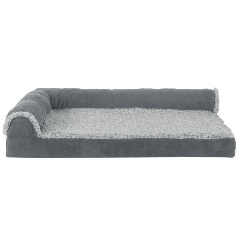 Two-Tone Faux Fur & Suede Deluxe L-Chaise Bolster Pet Bed