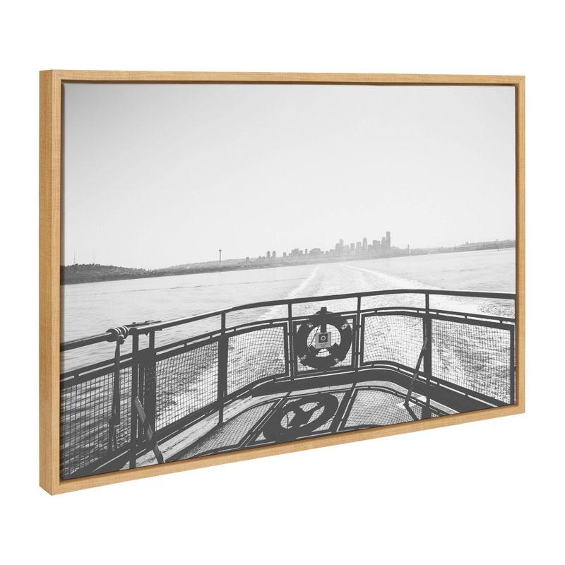 Morning Ferry Black and White Framed Canvas Print