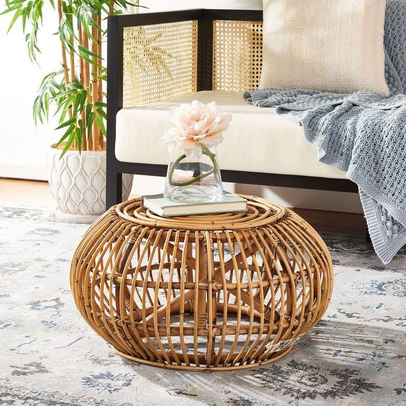 Jacynda Round Honey Brown Rattan Storage Ottoman