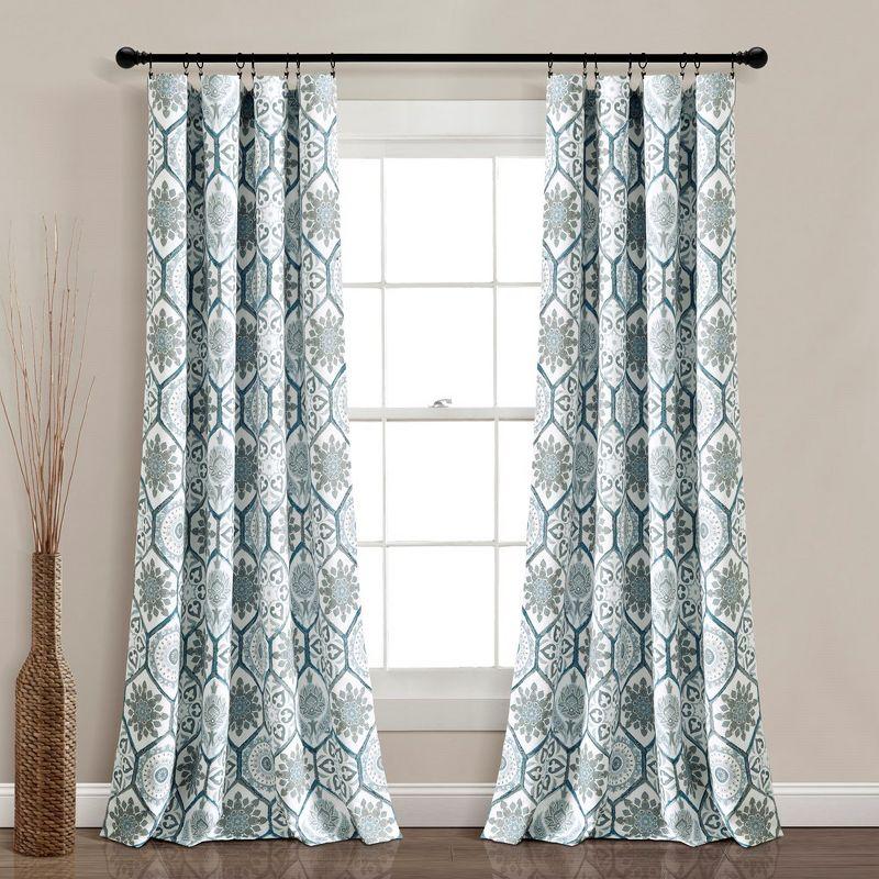 Blue Suzani Pattern Polyester Blackout Window Panels