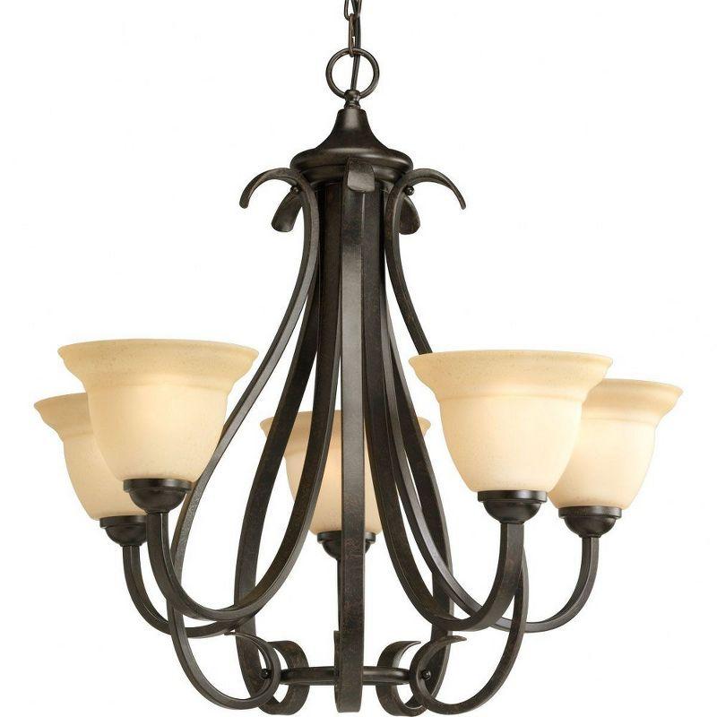 Progress Lighting Torino 5-Light Chandelier, Steel, Forged Bronze, Etched White Glass