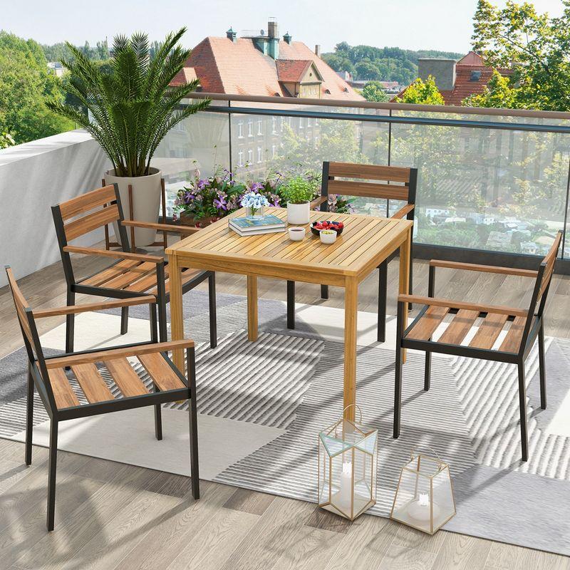 Costway Patio Dining Table Acacia Wood Square Outdoor Bistro with 1.9'' Umbrella Hole Yard