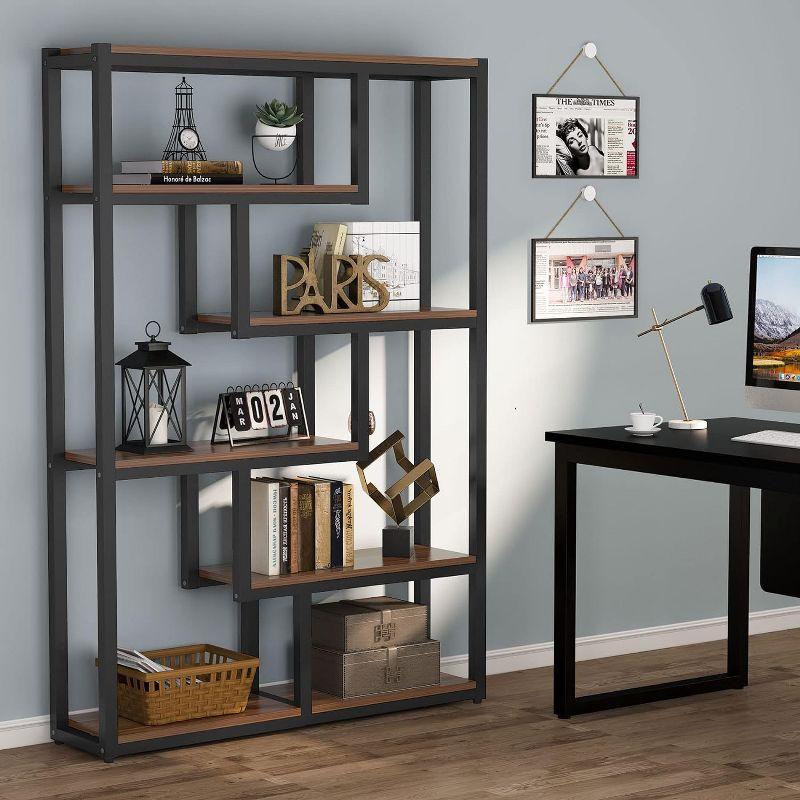 Hommoo 6-Tier Bookshelf, 69" Industrial Bookcase with Staggered Shelves