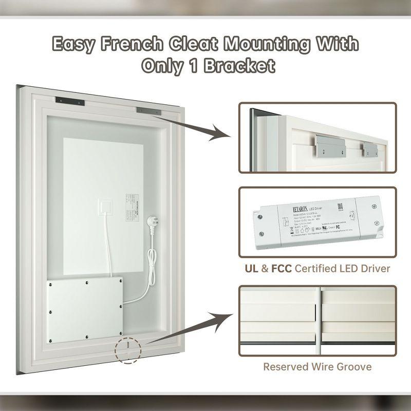 Keonjinn LED Bathroom Vanity Mirror, Front Light & Backlit, 3 Color Temperatures, Anti Fog, Double Lights Strips, 24"x32"