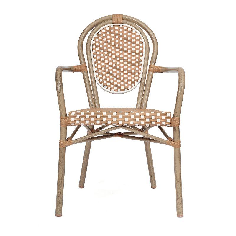 Flash Furniture Lourdes Indoor/Outdoor Commercial Thonet Bistro Stacking Chair with Arms, PE Rattan and Aluminum Frame