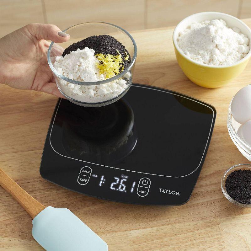 Taylor Waterproof Digital Kitchen 11 lb Food Scale Black: LCD Display, Battery Powered, Measures Grams & Ounces