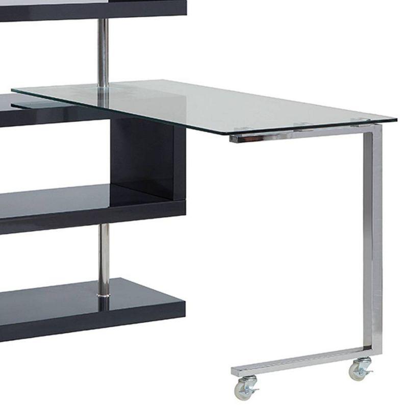 Acme Furniture Buck II Clear Glass Desk Chrome/Black High Gloss Finish