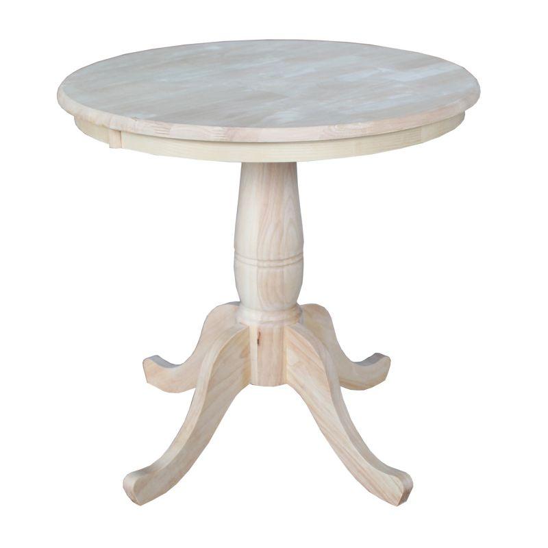 International Concepts Morgan 30" Round Top Pedestal Dining Table  Unfinished: Mid-Century Modern, Seats 4, Wood Frame