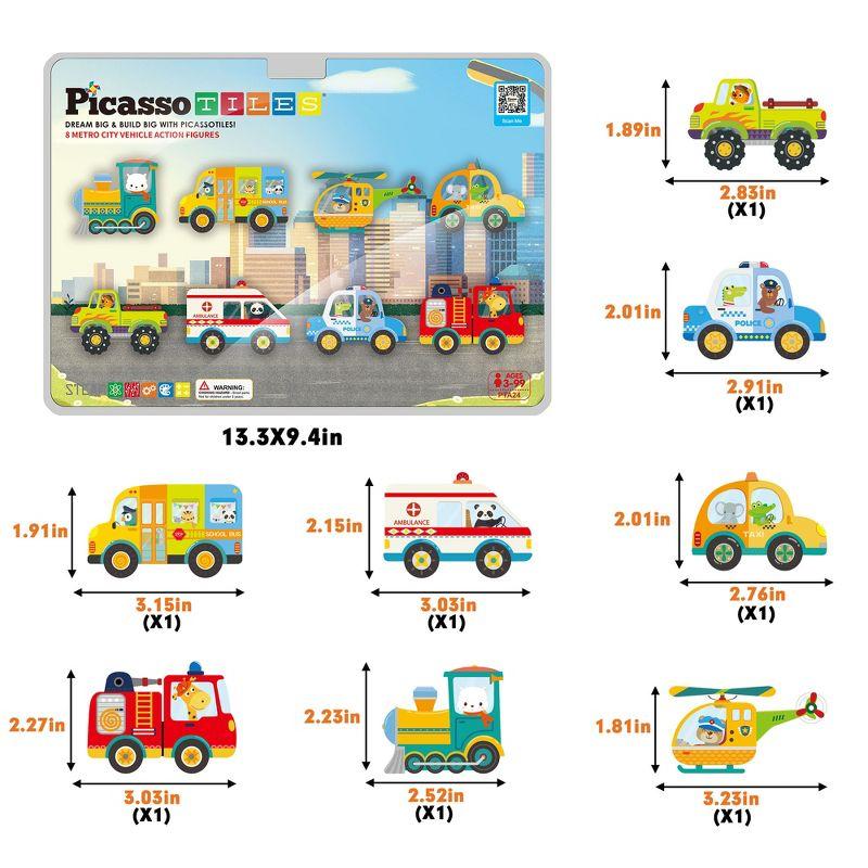 Picasso-TILES 8 PC Metro City Vehicle Themed, Magnetic Tiles, Building Blocks, STEM Toys for Kids 3+