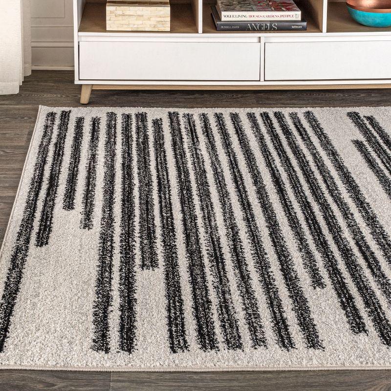 8'x10' Khalil Modern Berber Stripe Area Rug, Cream/Black - JONATHAN Y