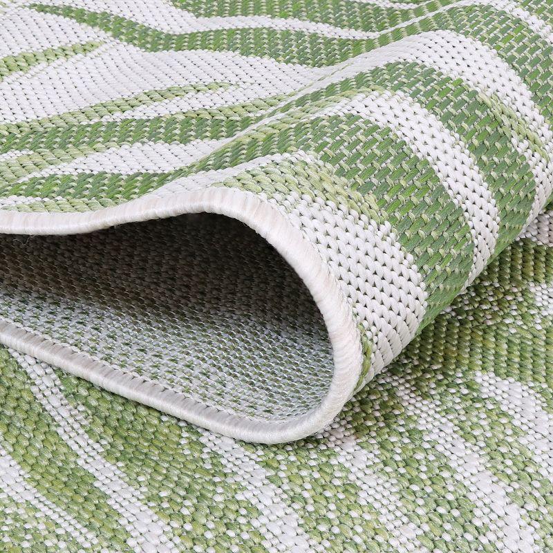 Verdant Tropical Illusions Light Green Leaf Pattern 5' x 7' Outdoor Rug