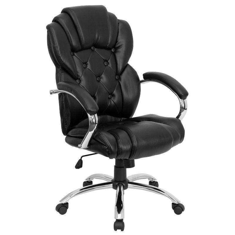 ErgoExec High-Back Black LeatherSoft Swivel Office Chair with Chrome Base