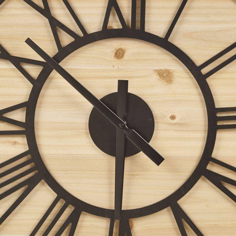 23.6" Mason Wood Wall Clock Natural/Black - Madison Park: Farmhouse Style, Roman Numerals, Indoor Decor