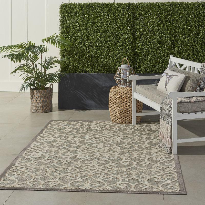 Nourison Aloha Contemporary Scroll Flatweave High-Low Indoor Outdoor Area Rug Natural 3'6" x 5'6"