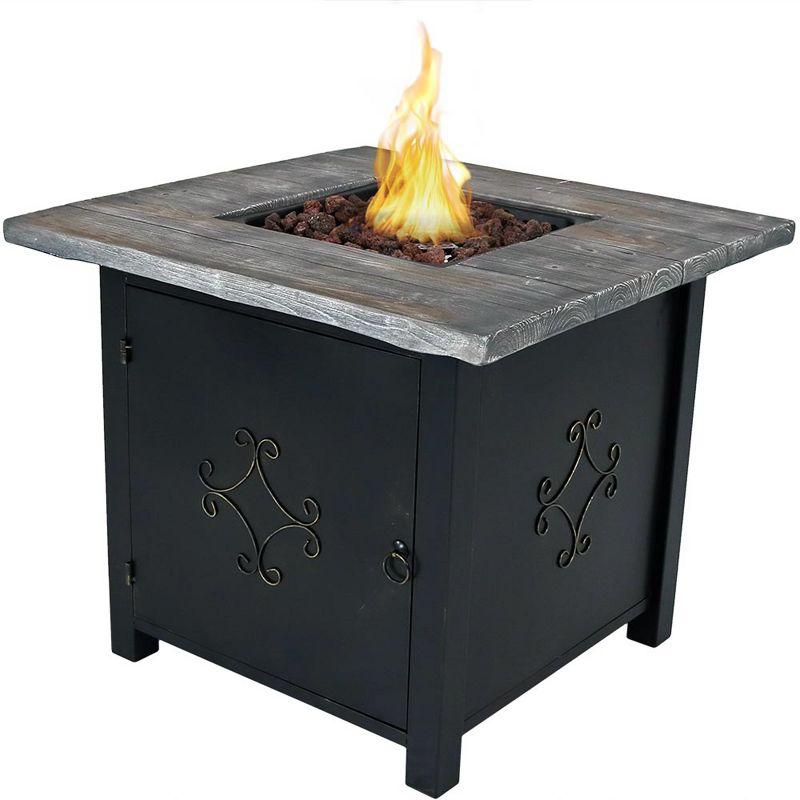 30-Inch Square Black and Gray Stone Propane Fire Pit Table