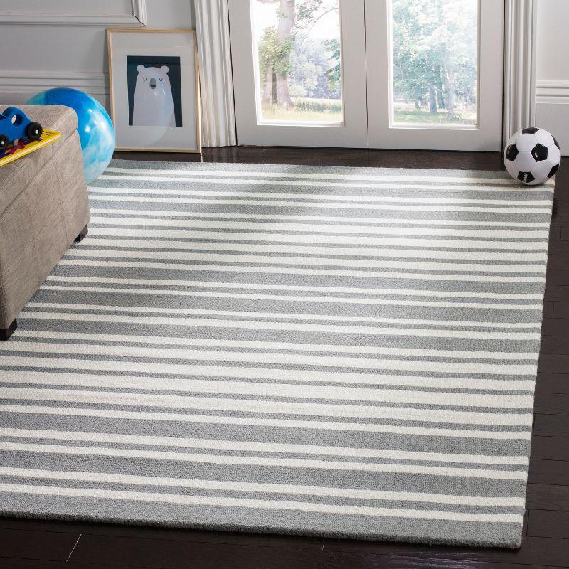 Gray and White Striped Hand-Tufted Wool Kids Rug