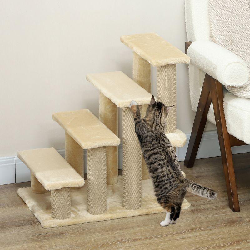 PawHut 4-Level Cat Stair Ladder, Kitten Tree Climber, with Hanging Play Ball, Steps for Bed, Sofa