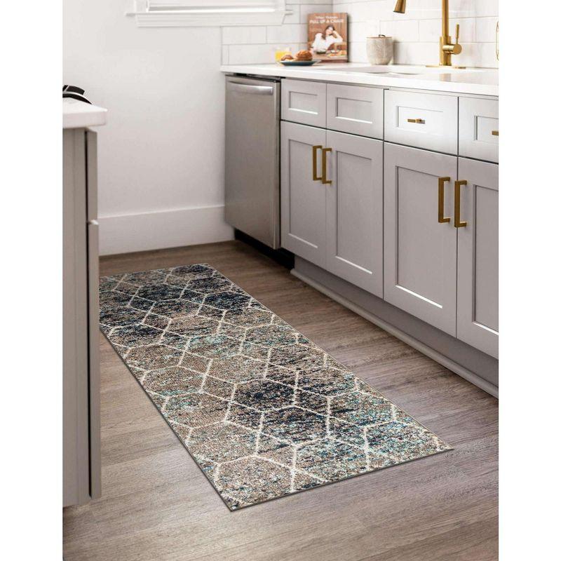 Unique Loom 2' 0 x 6' 0 Trellis Frieze Geometric Blue Multi Area Rug
