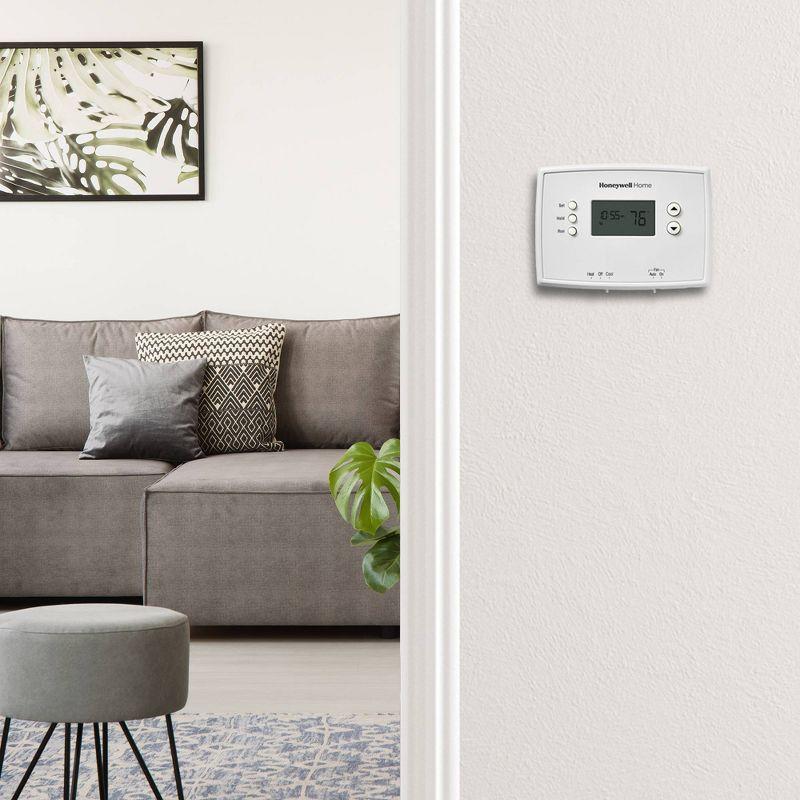 Honeywell Home 1-Week Programmable Thermostat: Digital, Backlit Display, Audible Alert, White, Battery Operated