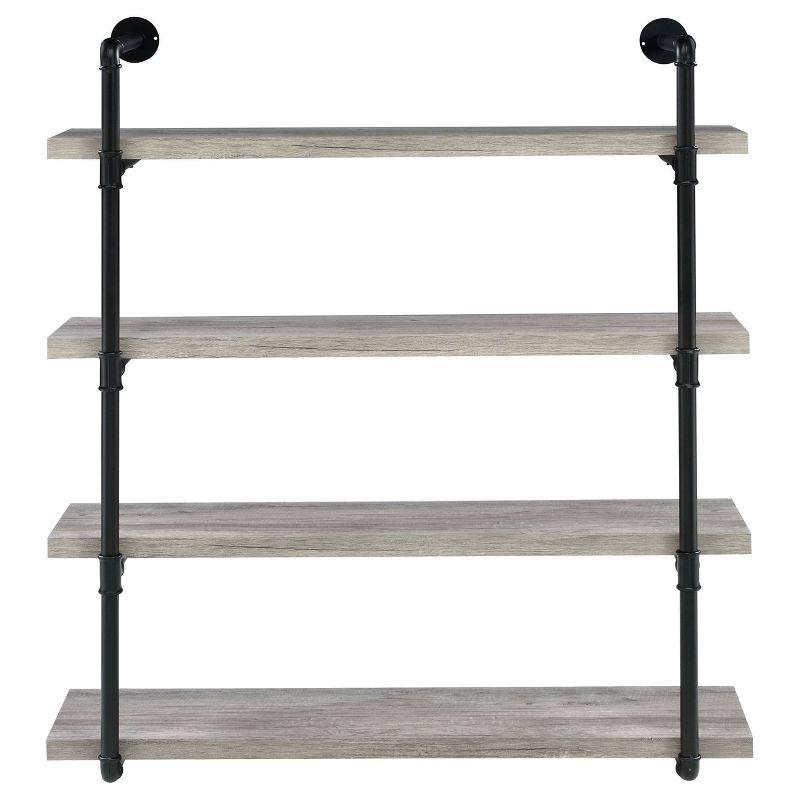 39" Elmcrest 4 Shelf Wall Bookcase with Black Frame Gray Driftwood - Coaster: Industrial Style Storage