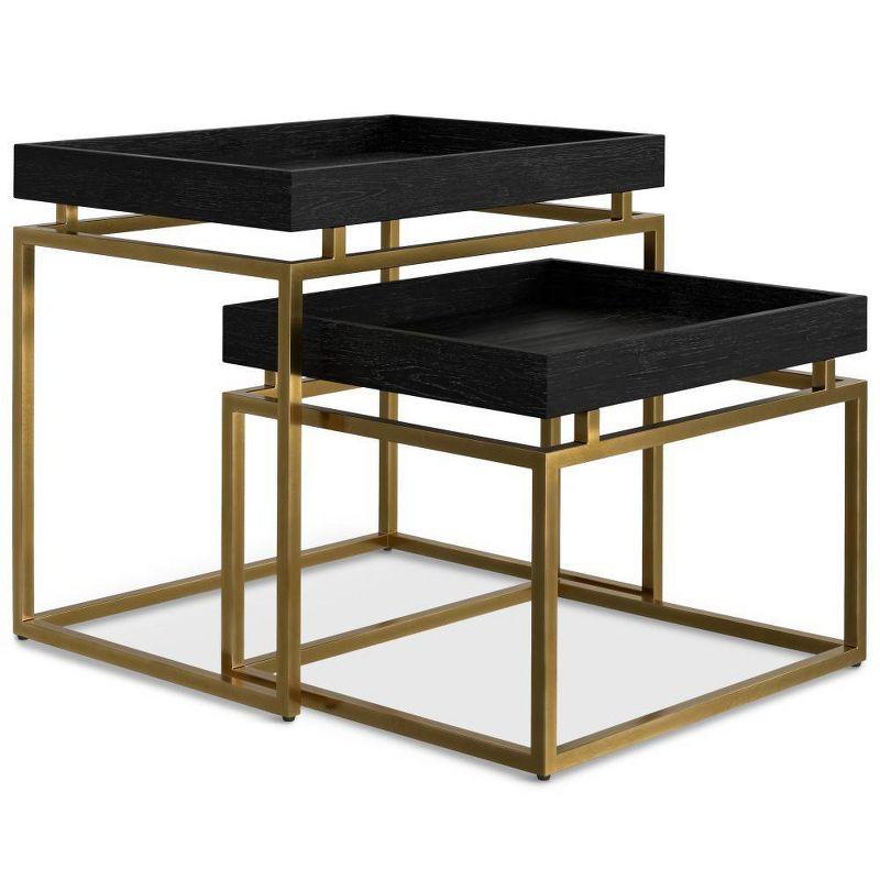 WyndenHall Audrina 2pc Nesting Table Black/Gold: Contemporary Rectangle Side Tables, Metal Frame, No Assembly Required