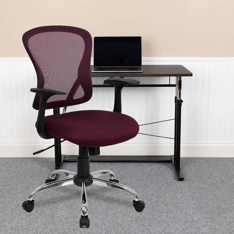 Flash Furniture Mid-Back Burgundy Mesh Swivel Task Office Chair with Chrome Base and Arms