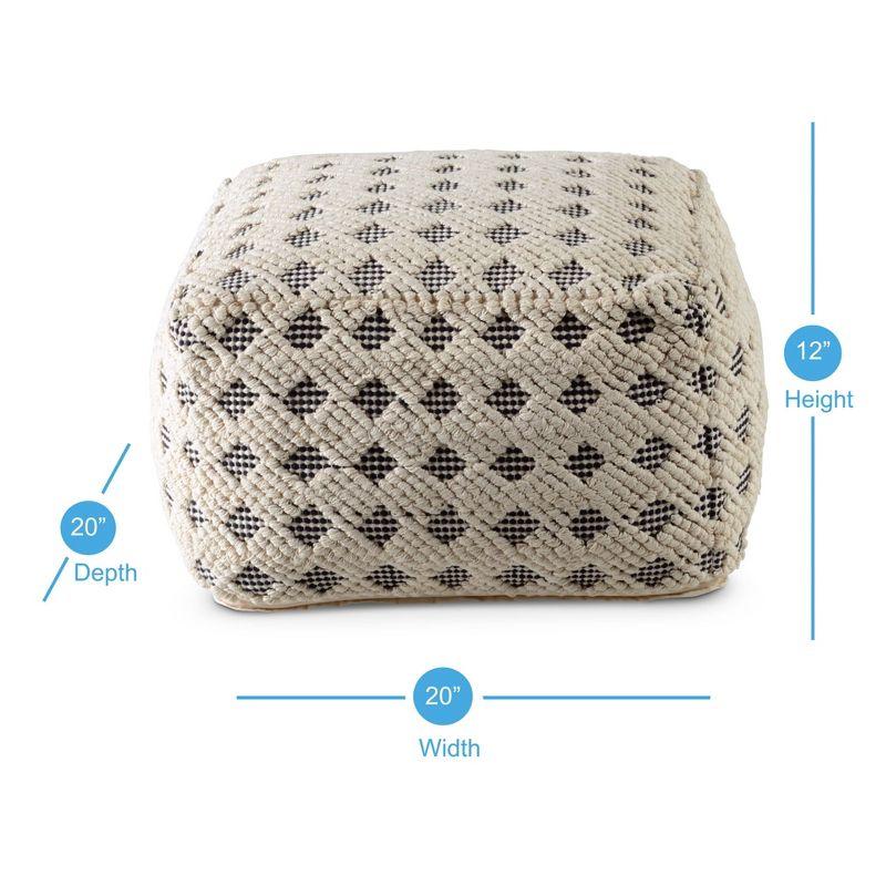 Transitional Black and Cream Handwoven Square Pouf