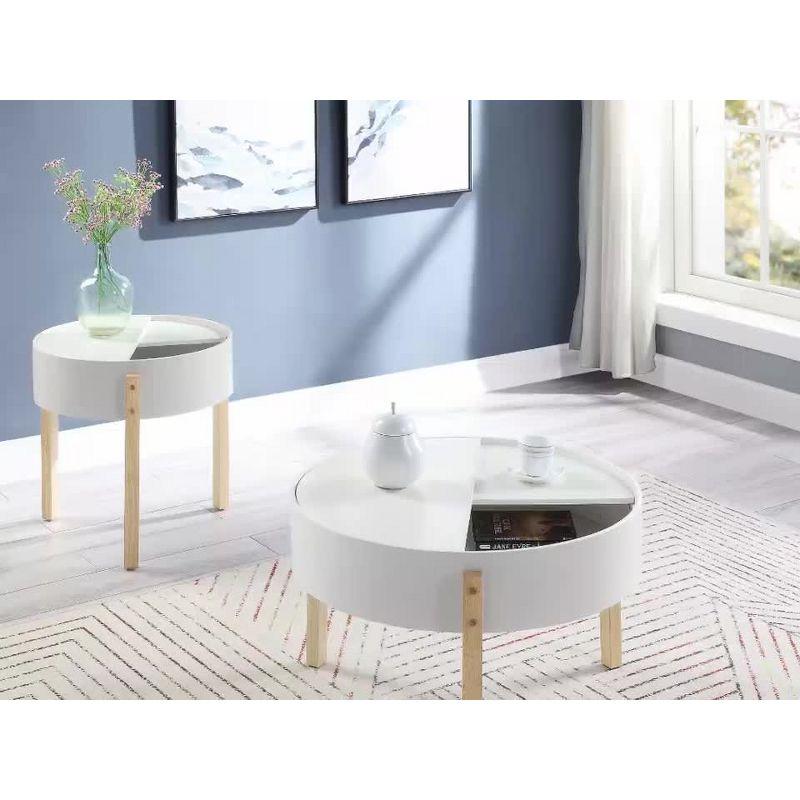 Bodfish End Table White/Natural - Acme Furniture: Mid-Century Modern, Hidden Storage, Compact