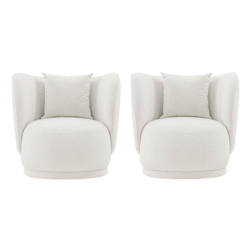 Set of 2 Cream Linen Upholstered Accent Chairs with Pillows