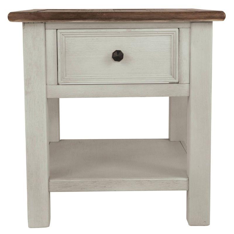 Signature Design by Ashley Bolanburg Chair Side End Table Brown/White: Vintage Style, USB Ports, Storage Cabinet