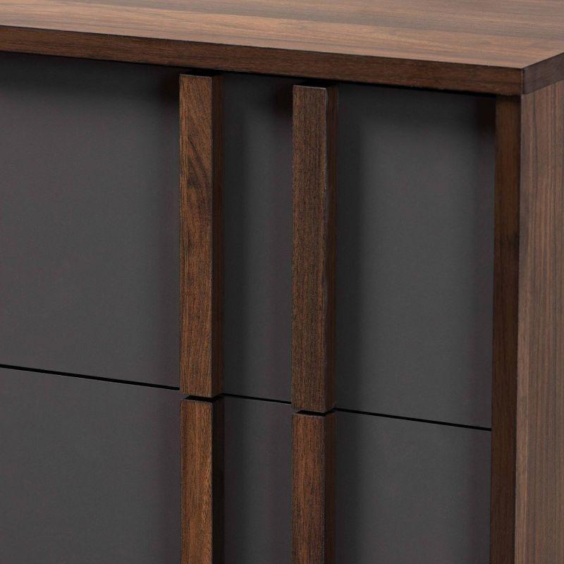 5 Drawer Naoki Wood Bedroom Chest Gray/Walnut - Baxton Studio: Modern Storage, Splayed Legs