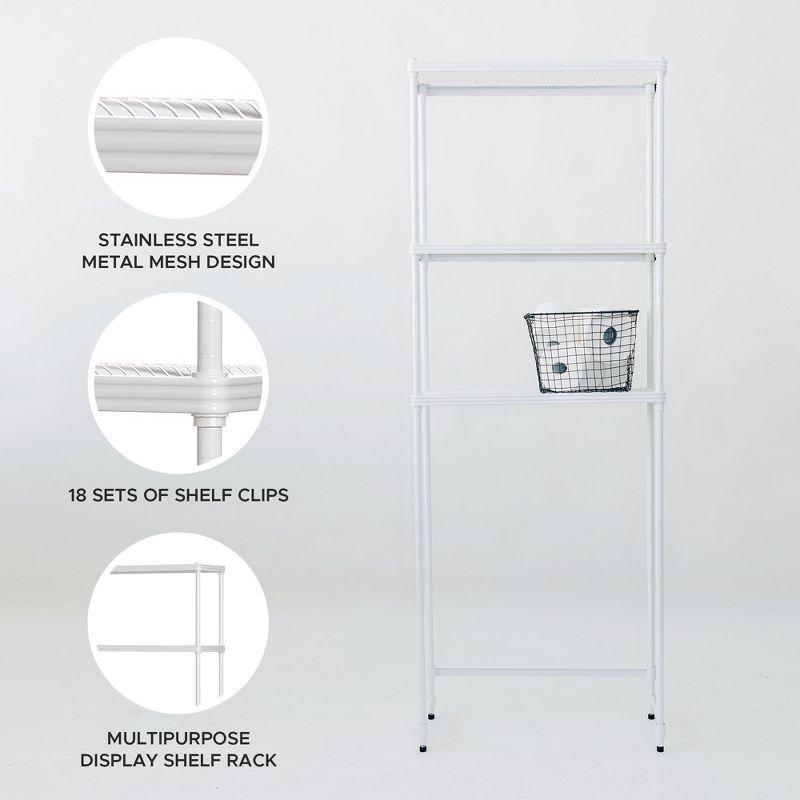 Design Ideas MeshWorks 3 Tier Full Size Metal Tower Bathroom Storage Shelving Unit Rack for Over the Toilet Organization, 26" x 9.8" x 70.3", White