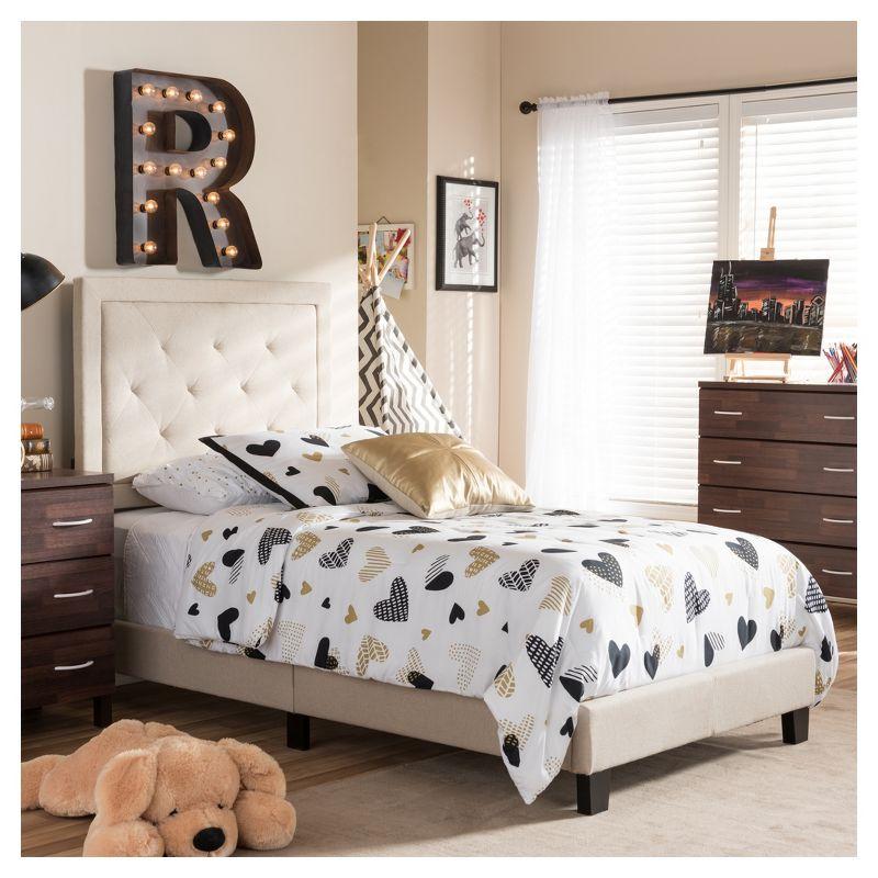 Twin Paris Modern And Contemporary Linen Upholstered Tufting Platform Bed Beige - Baxton Studio: Rubberwood, No Box Spring Needed