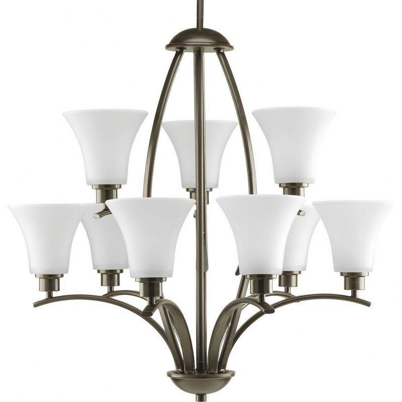 Progress Lighting Joy Collection 9-Light Two-Tier Chandelier, Antique Bronze, Etched White Fluted Glass