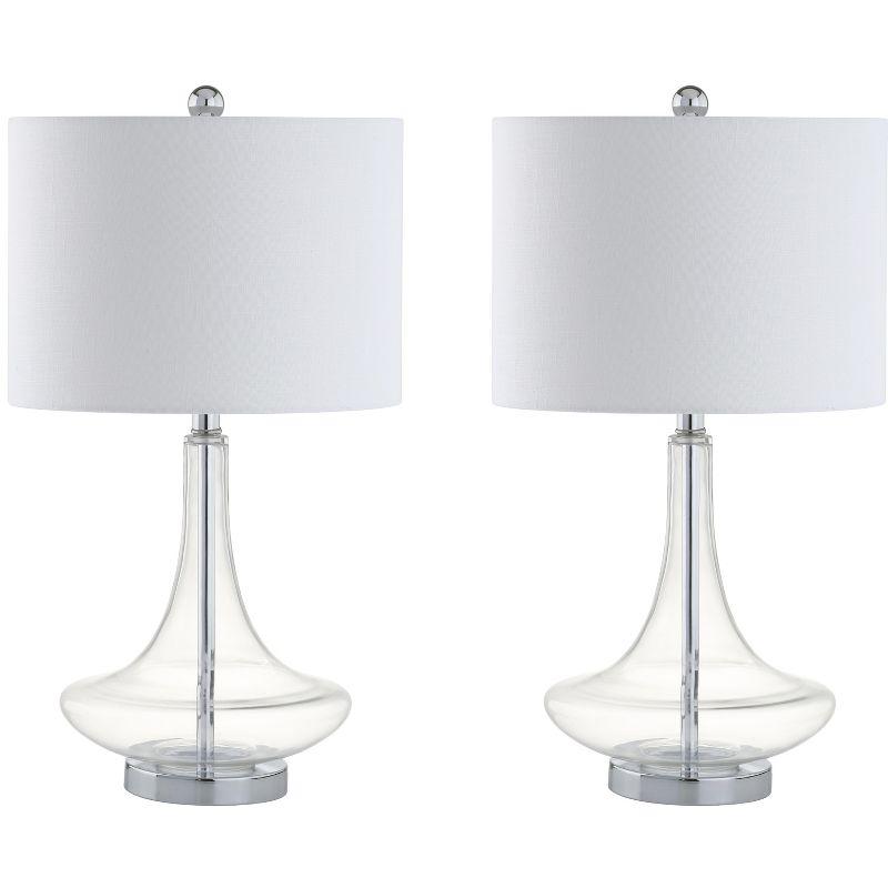 JONATHAN Y Cecile 25.5" Glass Teardrop LED Table Lamp, Clear/Chrome (Set of 2)