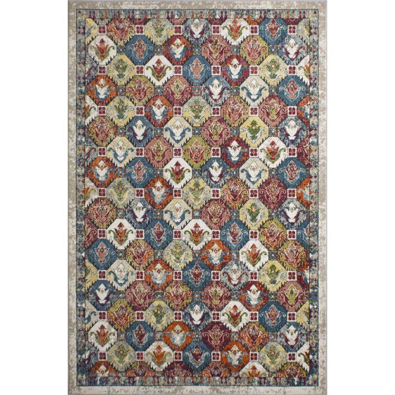 Ivory and Multicolor Synthetic Reversible 6' x 9' Area Rug