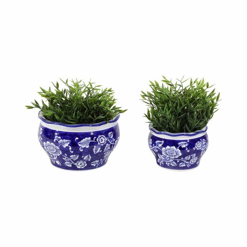 Sagebrook Home 2pc Chinoisere Ceramic Indoor Outdoor Planter Pots Blue/White: Hand-Painted, Rust-Resistant, No Assembly Required