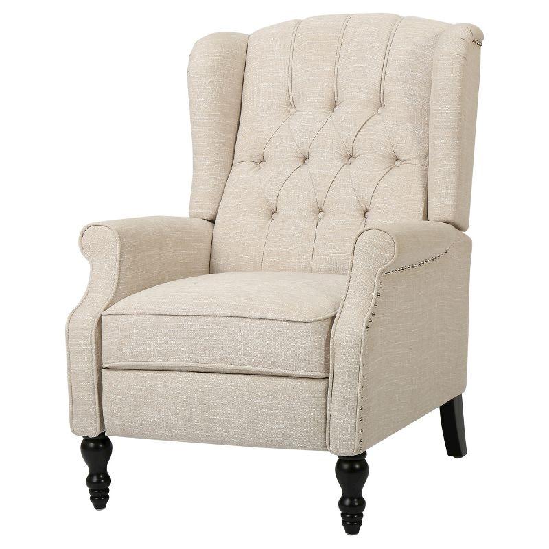 Walter Light Beige Fabric Recliner Club Chair - Christopher Knight Home: Elegant Tufted Wingback, Nailhead Trim, Polyester Upholstery