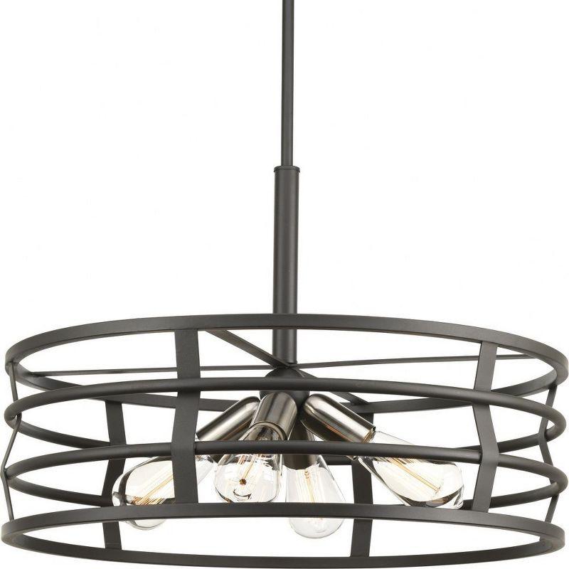 Industrial Black and Brushed Nickel 4-Light Drum Pendant