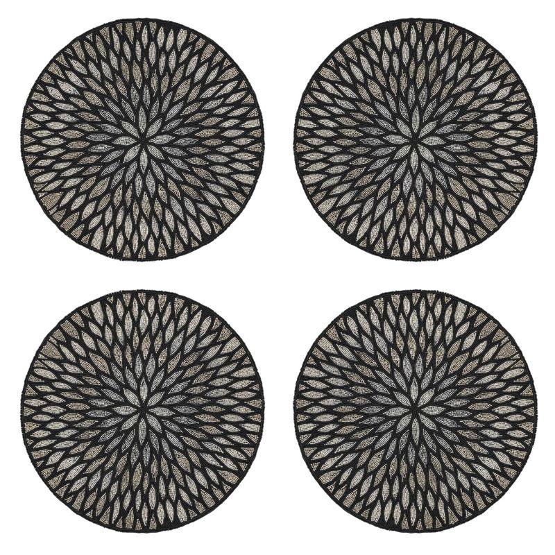 Saro Lifestyle Beaded Design Placemat (Set of 4), Black, 15" Round
