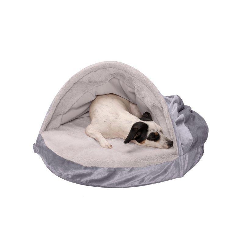 FurHaven Wave Fur & Velvet Snuggle Cave Orthopedic Hooded Dog Bed
