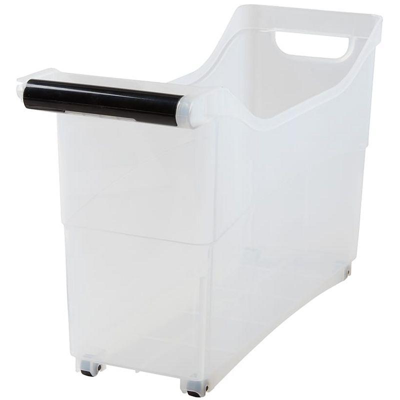 Clear Plastic Rolling Storage Bin with Black Handle