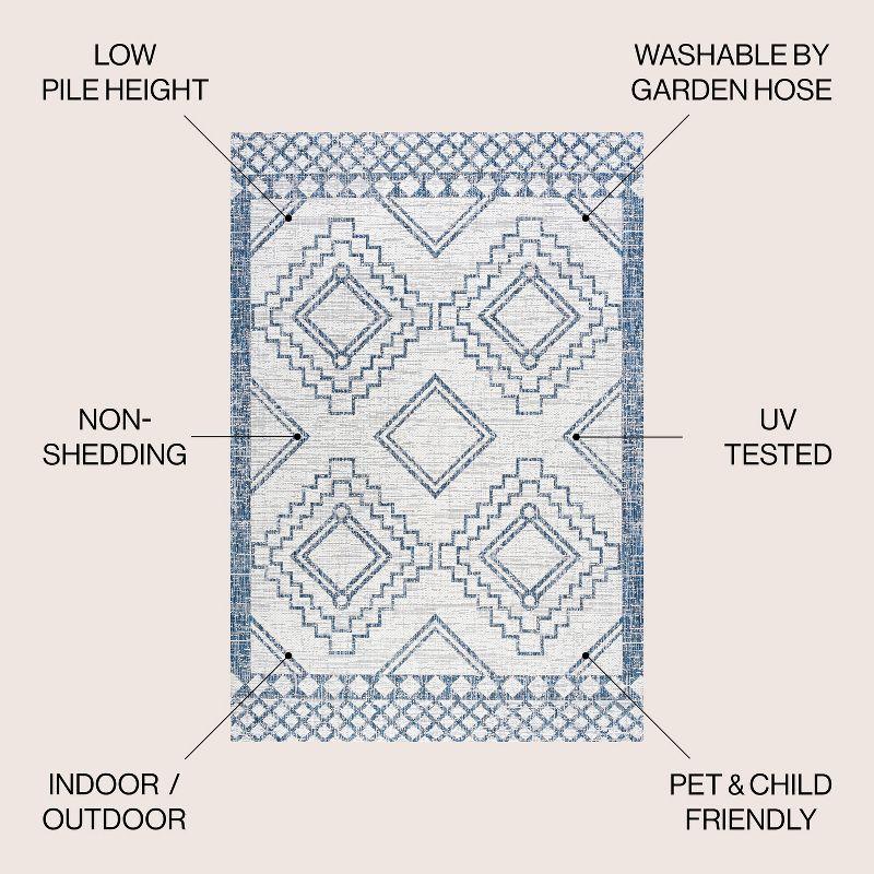 3'x5' Marokko Diamond  Medallion Indoor/Outdoor Area Rug, Ivory/Blue - JONATHAN Y