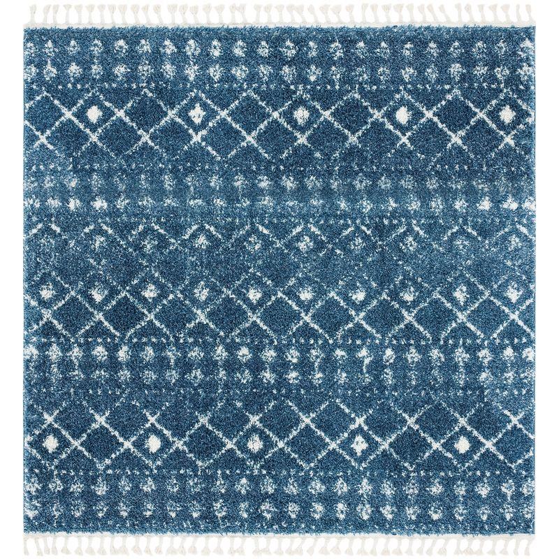 Berber Fringe Shag BFG519 Power Loomed Indoor Area Rug - Blue/Ivory - 6'7"x6'7" - Safavieh